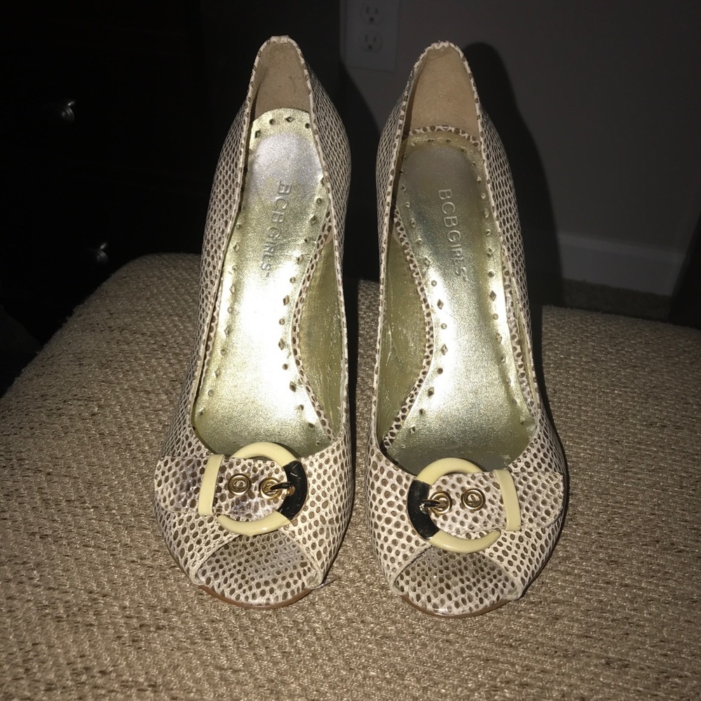 Gold and cream BCBGirls heels